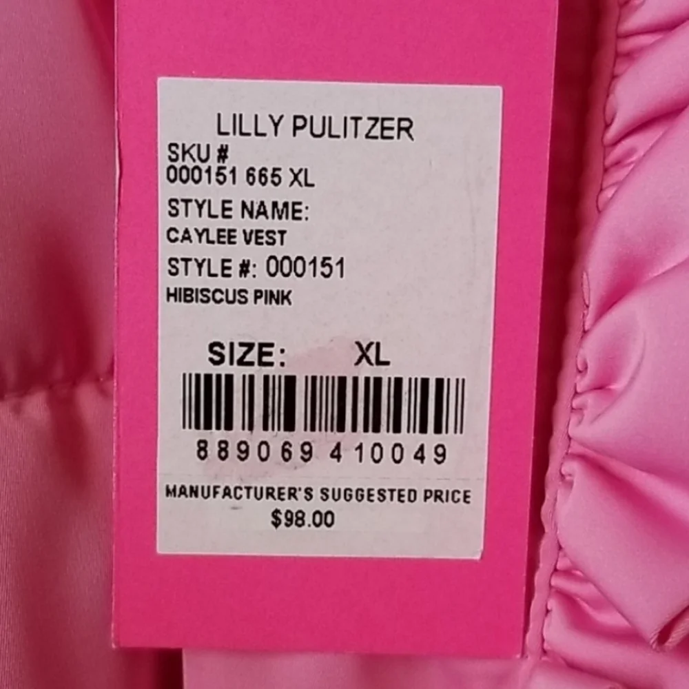 Lilly Pulitzer CAYLEE Pink Puffer Vest Rosette Ruffle  Snap Activewear Barbie - Picture 5 of 9